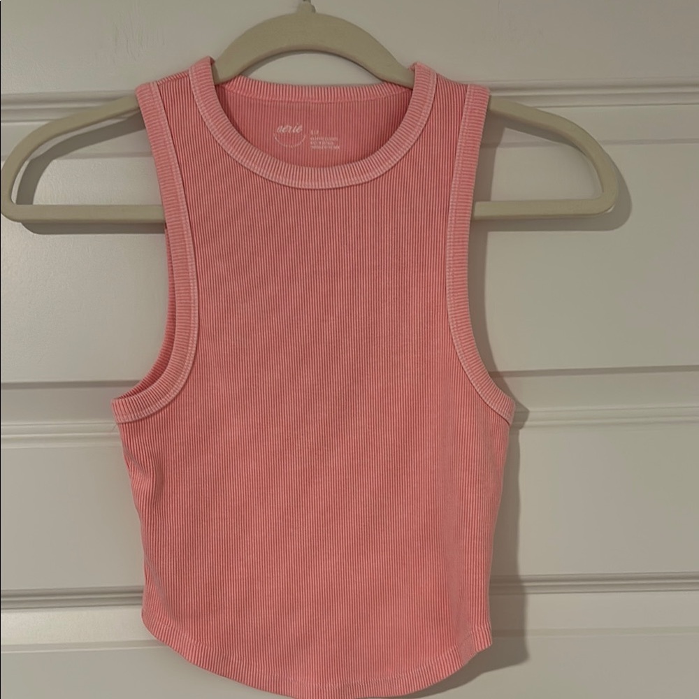 Aerie neon orange/peach Cropped Ribbed Tank Top